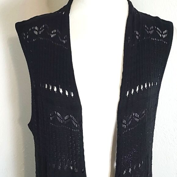 Forever 21 Long Black Cardigan Sweater, Sleeveless, Size Large - Picture 3 of 7